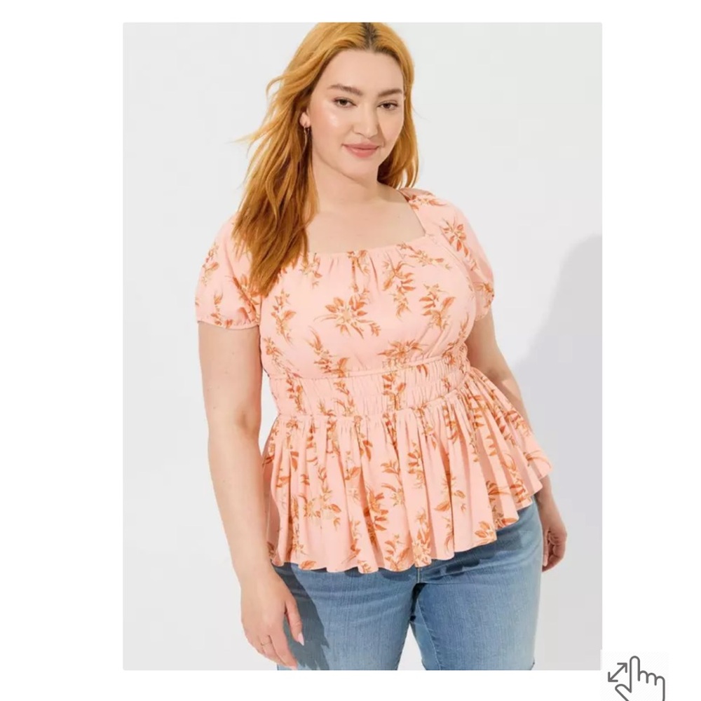 Torrid Women’s 2X Blush Floral Peasant Cross-Back Plus Size Blouse